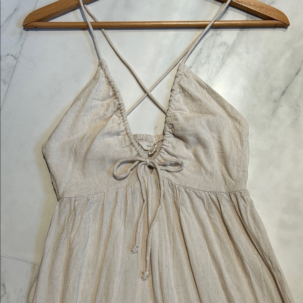 Women’s Maxi Dress — Cream Tie-Front Spaghetti Strap
